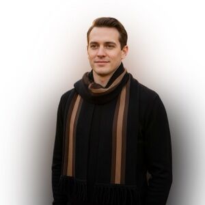 Men's Navy Blue and Brown striped long knitted Scarf